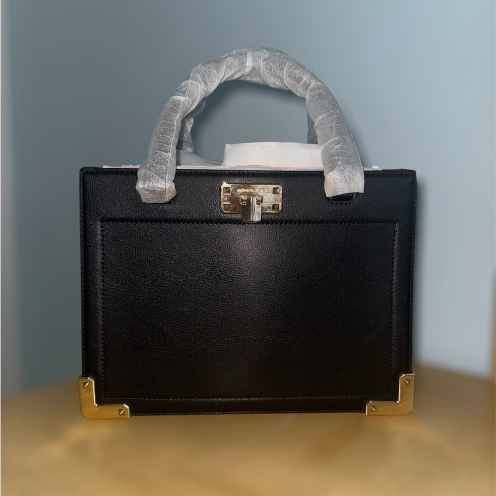 Michael Kors Genuin Leather Luxury’s Black Handbag with Gold Accents